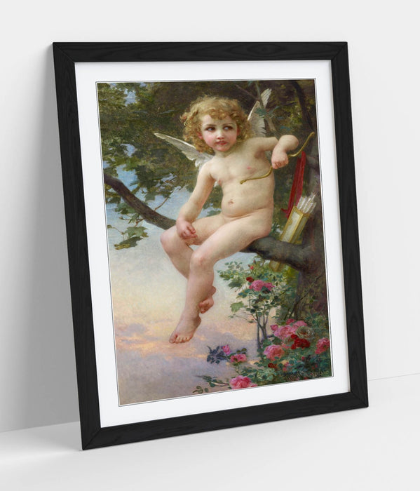 Framed Wall Art - Guillaume Seignac Cupid Painting Print | Handmade UK Woodgrain Frame