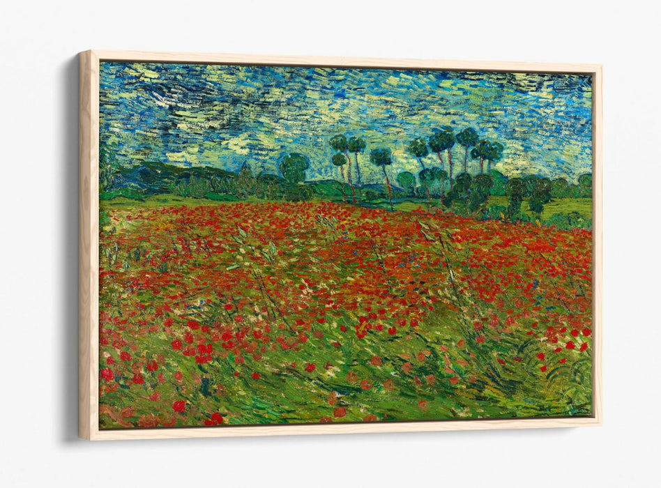 VAN GOGH POPPY FIELD -FLOAT EFFECT CANVAS WALL ART PIC PRINT- GREEN BLUE