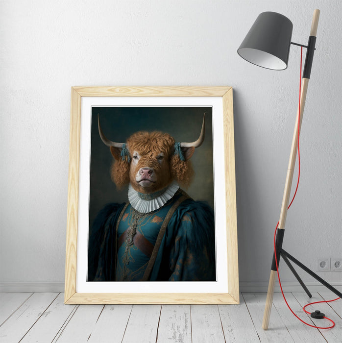 Highland Cow Wall Art – Framed 18th Century Portrait Print on Matte Paper