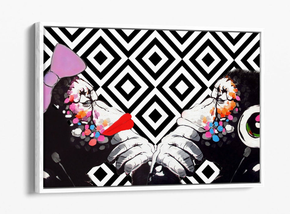 BANKSY MONKEY THINKERS DUO -FLOAT EFFECT CANVAS WALL ART PIC PRINT- BLACK WHITE