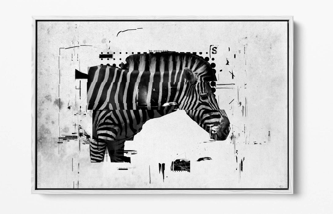 ZEBRA GLITCH ABSTRACT ARTWORK HOME DECOR -FLOAT EFFECT CANVAS WALL ART PRINT