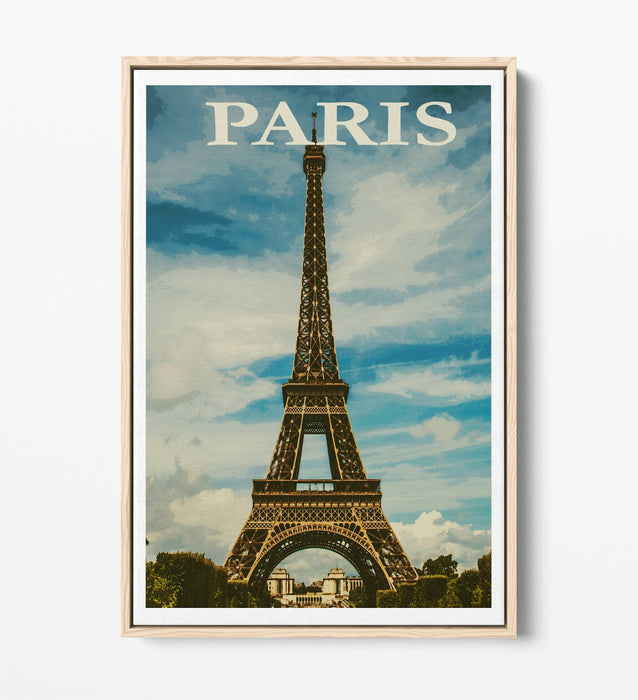 VINTAGE RETRO PARIS EIFFEL TOWER TRAVEL POSTER -FLOAT EFFECT CANVAS ART PRINT