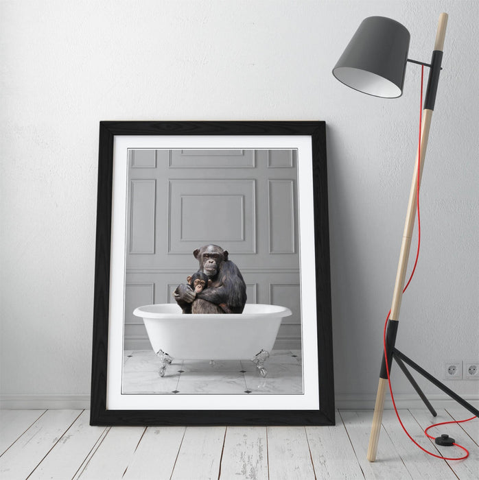 MONKEY CHIMP IN BATHTUB -QUIRKY ART FRAMED POSTER PICTURE PRINT BATHROOM ARTWORK