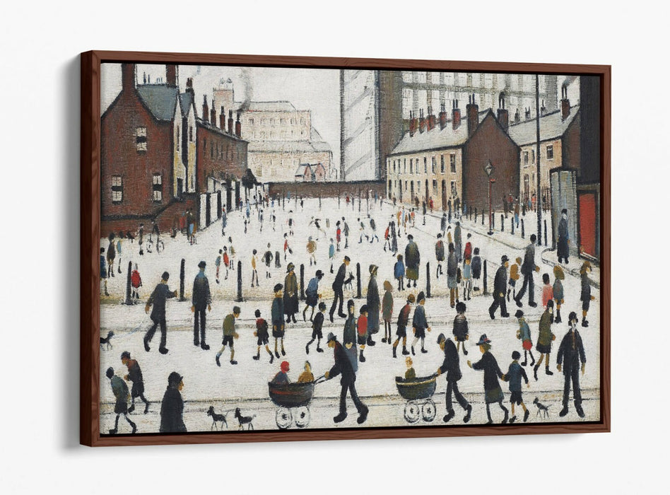 LS LOWRY WINTER IN PENDLEBURY -FLOAT EFFECT CANVAS WALL ART PIC PRINT- GREY