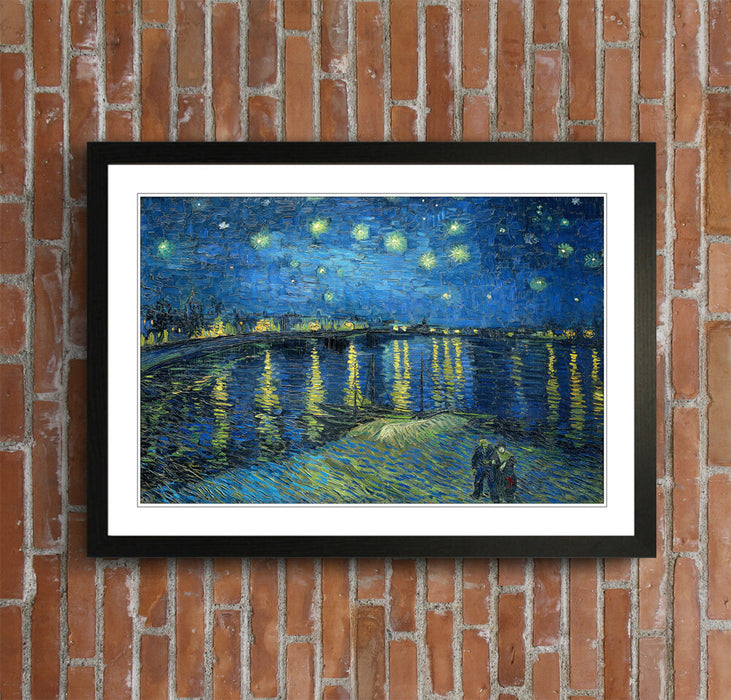 Van Gogh Framed Art – Starry Night Over Rhone Poster | Handmade Woodgrain Frame
