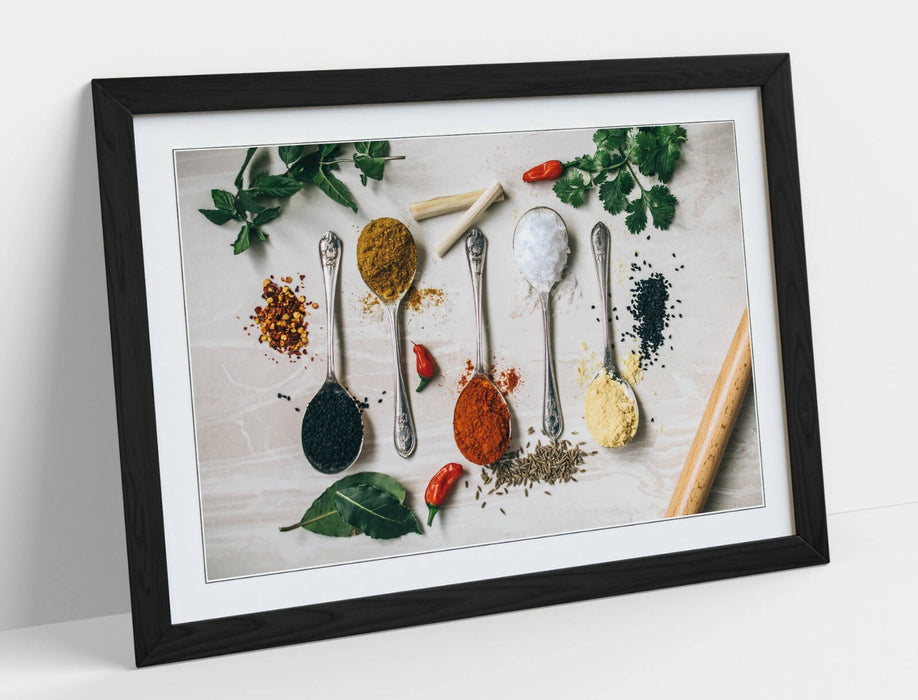 Framed Kitchen Poster – Herbs Spices Print | Green Kitchen Wall Art Decor