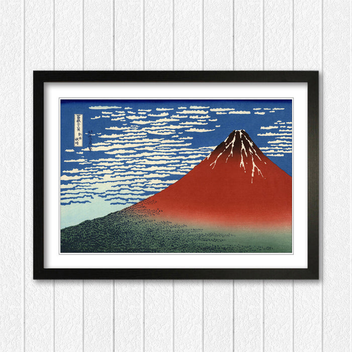 Hokusai Mount Fuji Poster - Red Framed Art Print on Matte Paper, Ready to Hang