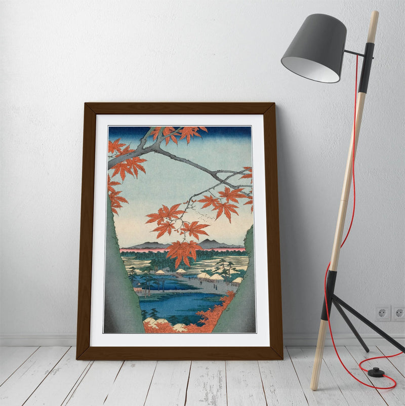Framed Wall Art - Utagawa Hiroshige Maple Tree Poster Print with Woodgrain Frame