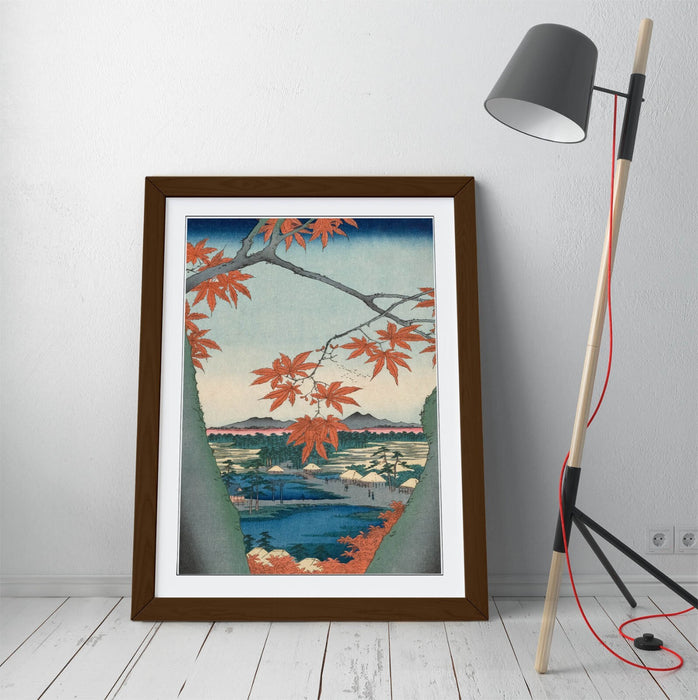 Framed Wall Art - Utagawa Hiroshige Maple Tree Poster Print with Woodgrain Frame