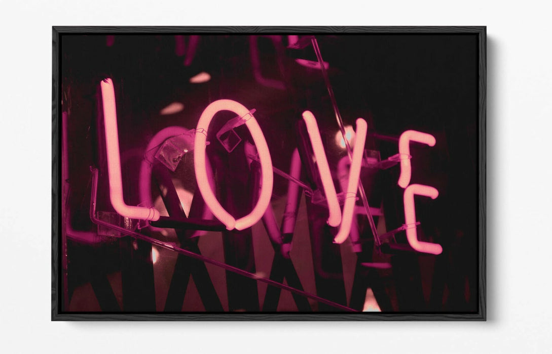 Pink Neon Wall Art - Floating Effect Canvas Print With Glowing Love Sign