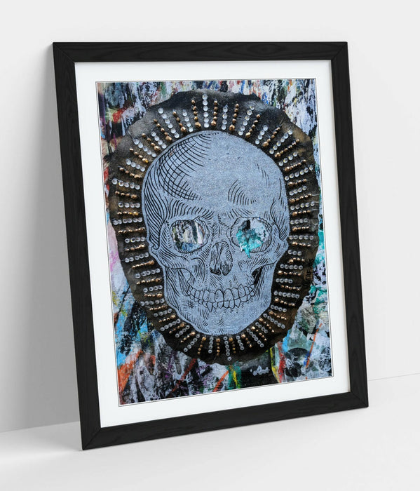 SKULL EAST LONDON GRAFFITI -ART FRAMED POSTER PICTURE PRINT ARTWORK- BLUE GREY