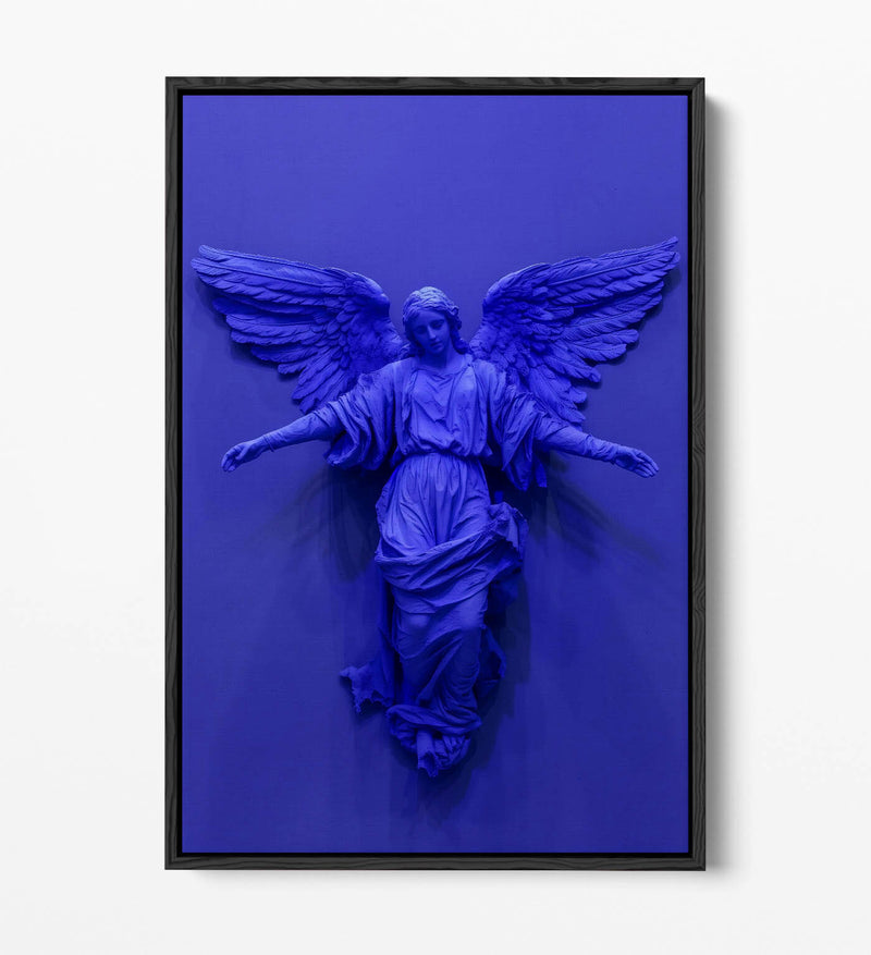 Angel Canvas Art - Purple Blue Statue Print | Float Effect Canvas Wall Decor