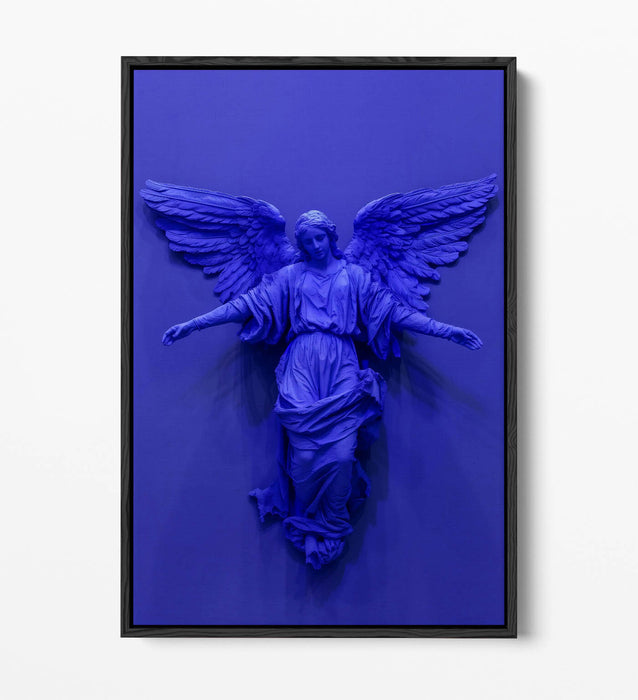 Angel Canvas Art - Purple Blue Statue Print | Float Effect Canvas Wall Decor