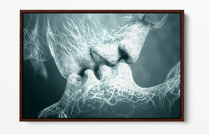 Canvas Wall Art - Lovers Kiss Duck Egg Blue Float Effect Handmade Print