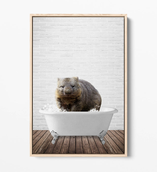 WOMBAT IN BATHTUB -QUIRKY BATHROOM FLOAT EFFECT CANVAS WALL ART FUNNY PRINT
