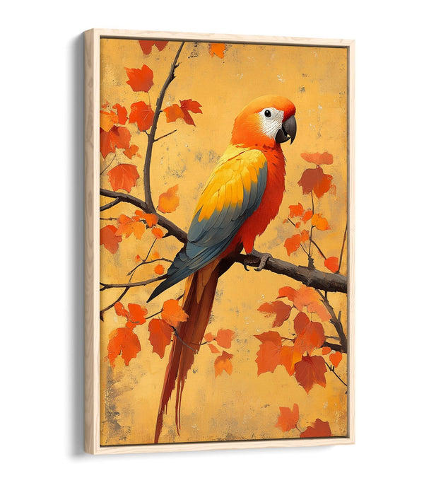 Canvas Wall Art – Orange Parrot On Autumn Tree | Float Effect, Handmade Print