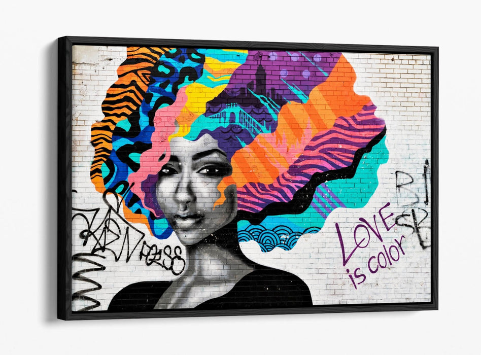 Canvas Wall Art – Black Woman Print With Colourful Hair | Float Effect Canvas