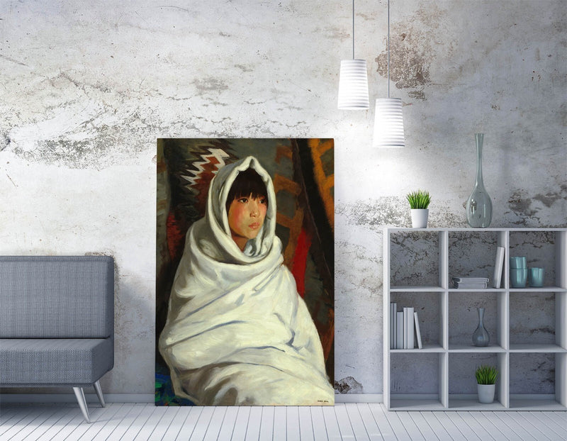 Canvas Wall Art - Indian Girl in White Blanket Painting | Handmade Premium Print