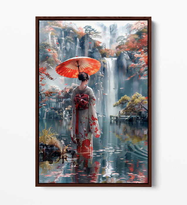 Float Effect Canvas Art – Japanese Geisha Waterfall Print | Handmade UK Canvas