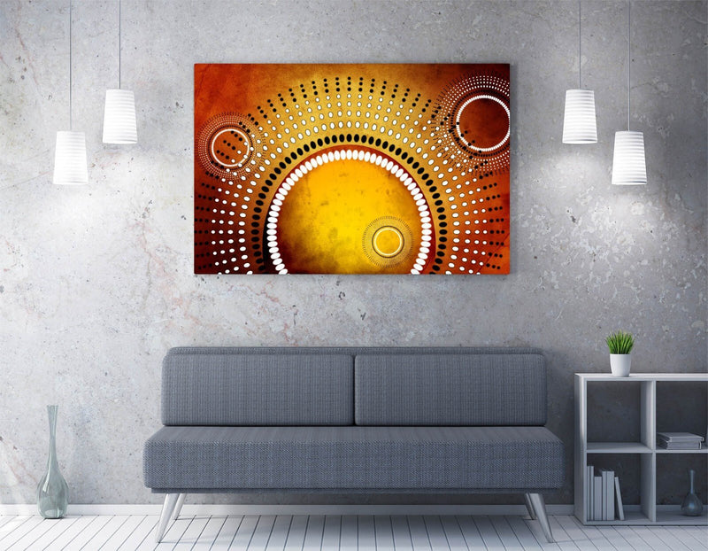 Canvas Wall Art - Yellow Sun Abstract Shapes Framed Bedroom Decor Print