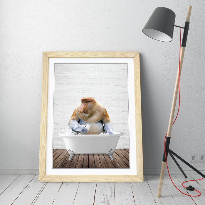 PROBISCUS MONKEY IN BATH -FUNNY ART FRAMED POSTER PICTURE PRINT BATHROOM ARTWORK