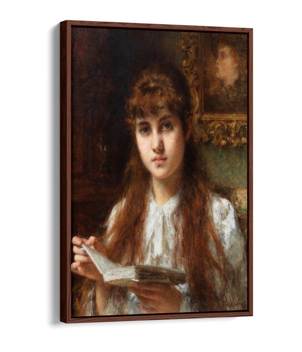 Float Effect Canvas Art - Girl Reading Handmade Canvas Print with Premium Frame
