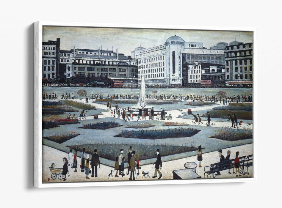 LS LOWRY PICCADILLY GARDENS -FLOAT EFFECT CANVAS WALL ART PIC PRINT- GREY WHITE