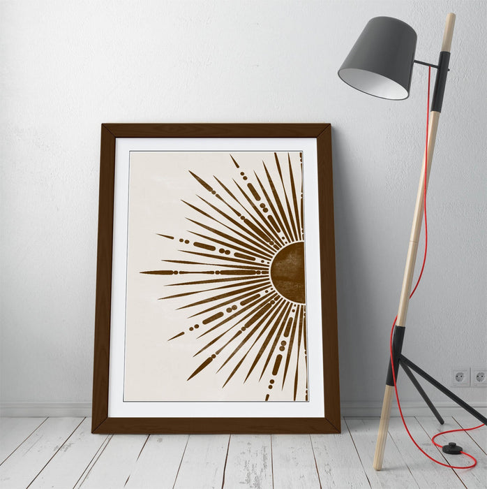 Boho Sun Wall Art – Bronze Boho Illustration Framed Art Print for Home Decor