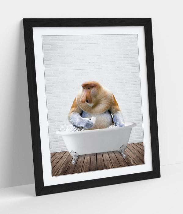PROBISCUS MONKEY IN BATH -FUNNY ART FRAMED POSTER PICTURE PRINT BATHROOM ARTWORK