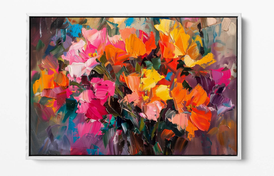 Post Impressionism Canvas - Multi Colour Still Life Flowers Float Effect Art Print