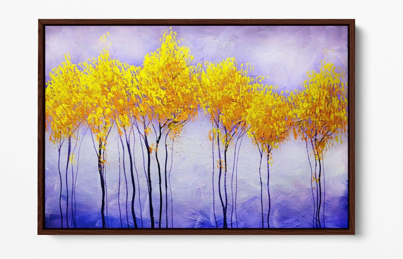 Canvas Wall Art - Abstract Colourful Gold Tree Landscape Print With Float Effect Frame