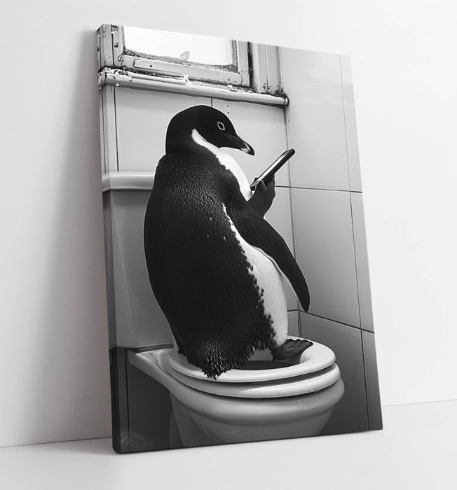 Funny Penguin Wall Art – Quirky Bathroom Canvas Print With Satin Finish