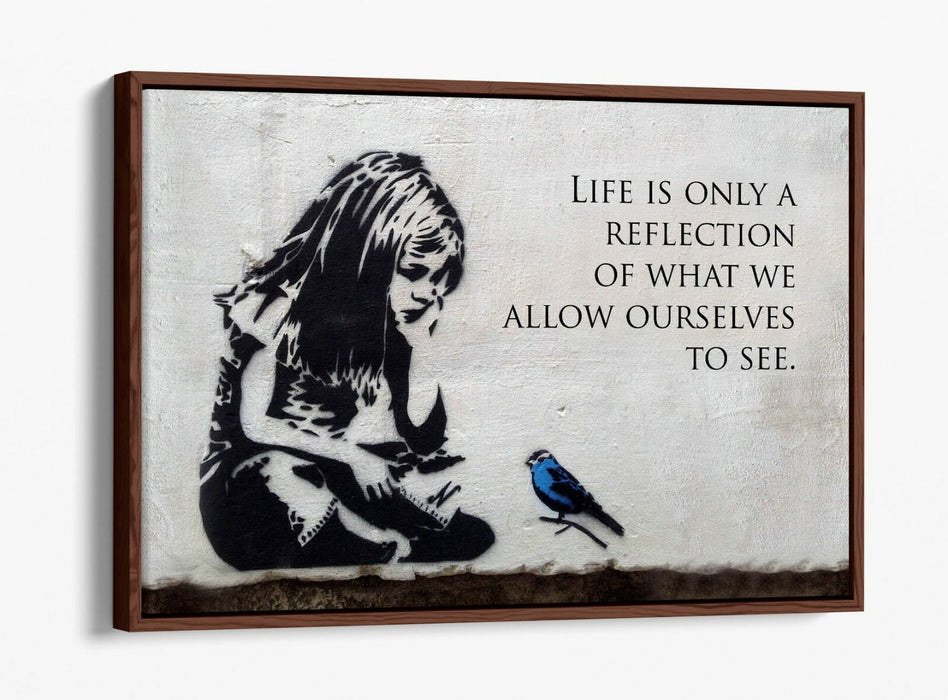 BANKSY LITTLE GIRL BLUE BIRD QUOTE -FLOAT EFFECT CANVAS WALL ART PIC PRINT-