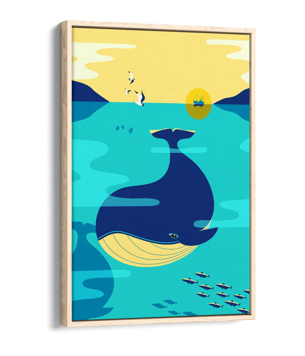 Blue Whale Canvas Art – Minimalist Ocean Wall Decor | Float Effect Canvas Print