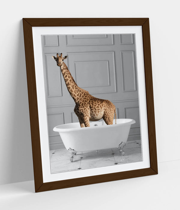 GIRAFFE IN BATHTUB -QUIRKY ART FRAMED POSTER PICTURE PRINT BATHROOM ARTWORK