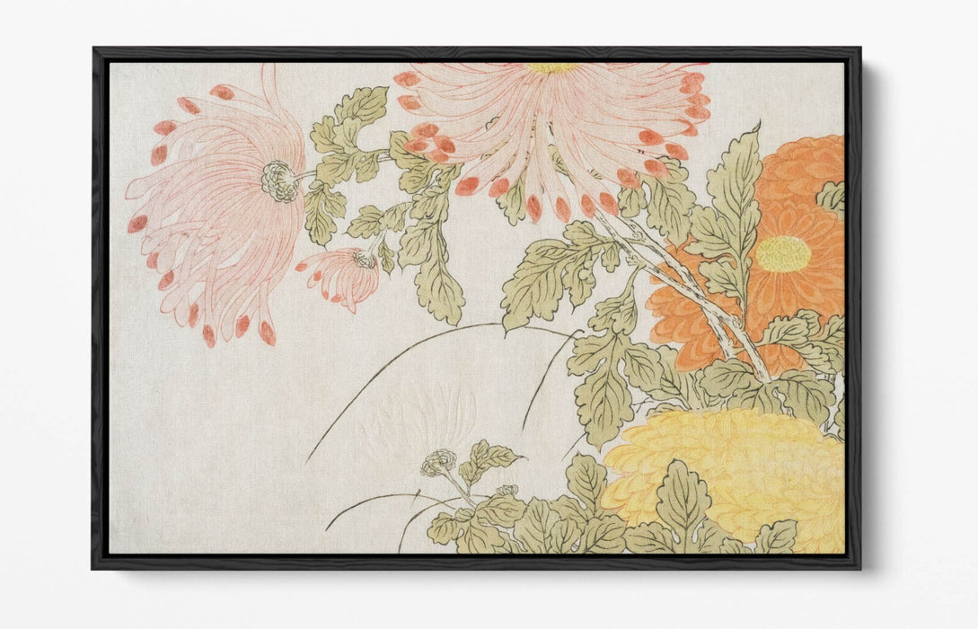 Canvas Wall Art Print – Handmade Chrysanthemums Botanical Wall Decor With Float Effect Frame