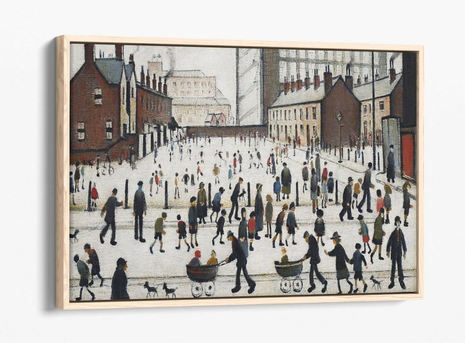 LS LOWRY WINTER IN PENDLEBURY -FLOAT EFFECT CANVAS WALL ART PIC PRINT- GREY