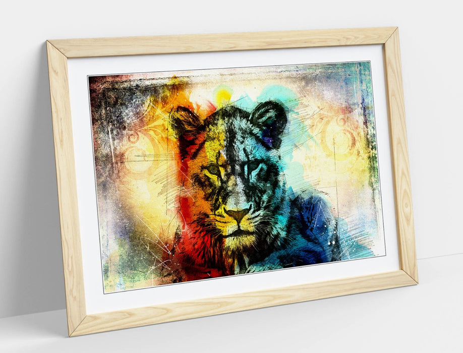 MULTI COLOUR LIONESS SKETCH -FRAMED ART POSTER PICTURE PRINT
