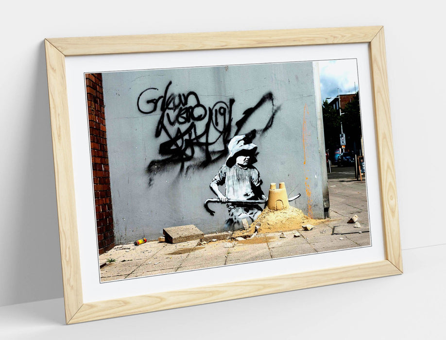 Banksy Framed Wall Art – Spraycation Sandcastle Graffiti Poster Print | Handmade UK