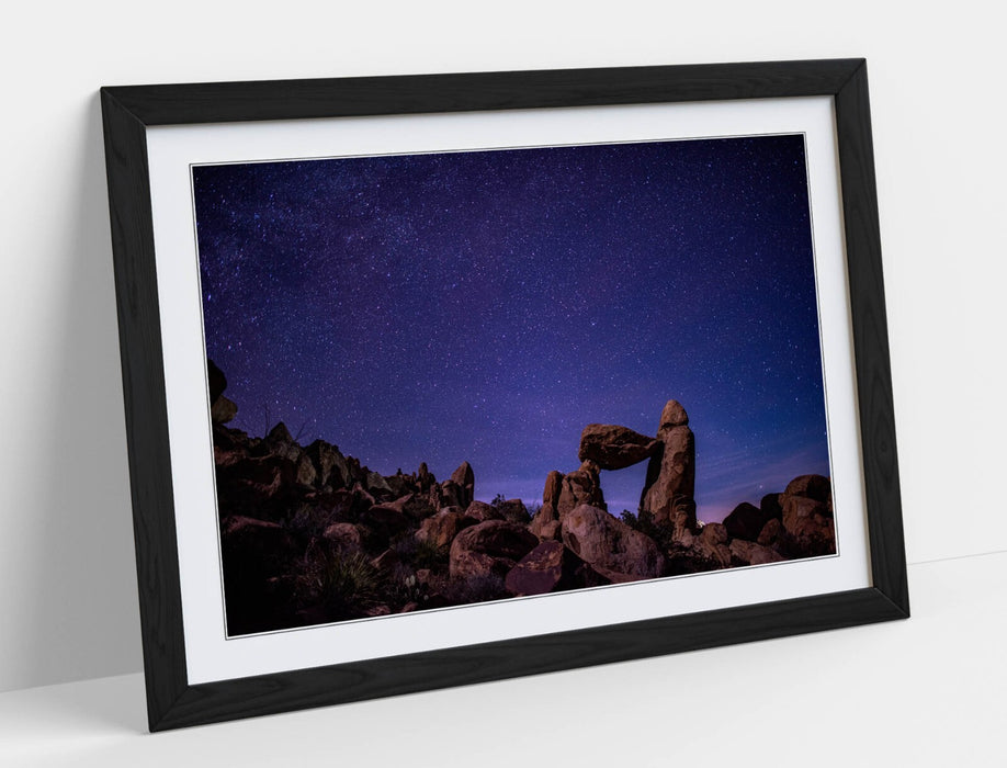 Framed Wall Art - Night Sky Print With Wood Grain Frame | Bedroom Wall Decor