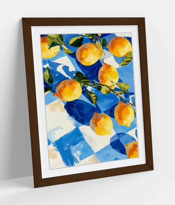 Framed Wall Art - Lemon Wall Poster On Checkerboard Art Print With Handmade UK Frame