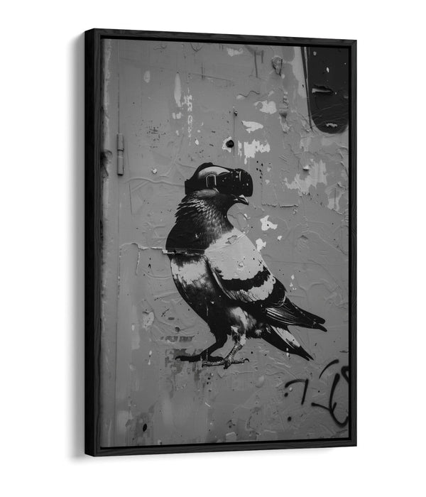 Canvas Art Print - Pigeon Wearing VR Headset | Graffiti Stencil Wall Art