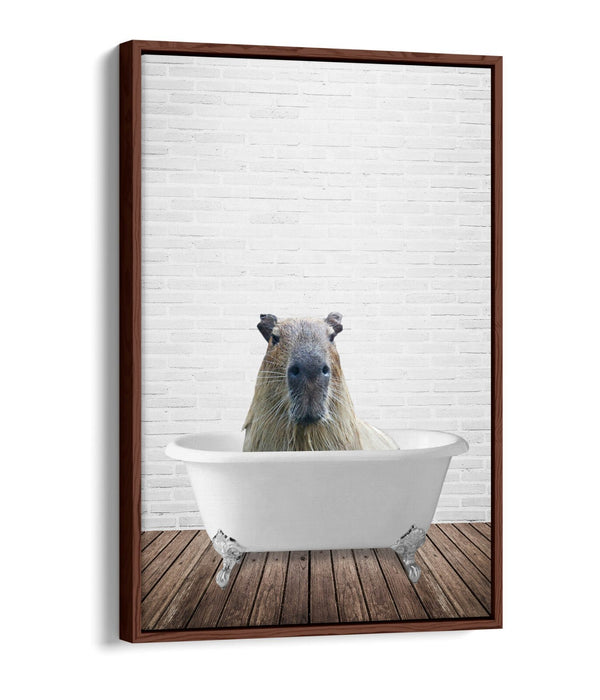 CAPYBARA IN BATHTUB -QUIRKY BATHROOM FLOAT EFFECT CANVAS WALL ART PIC PRINT