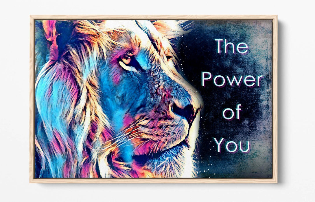 PURPLE BLUE LION SKETCH MOTIVATIONAL QUOTE -FLOAT EFFECT CANVAS WALL ART PRINT