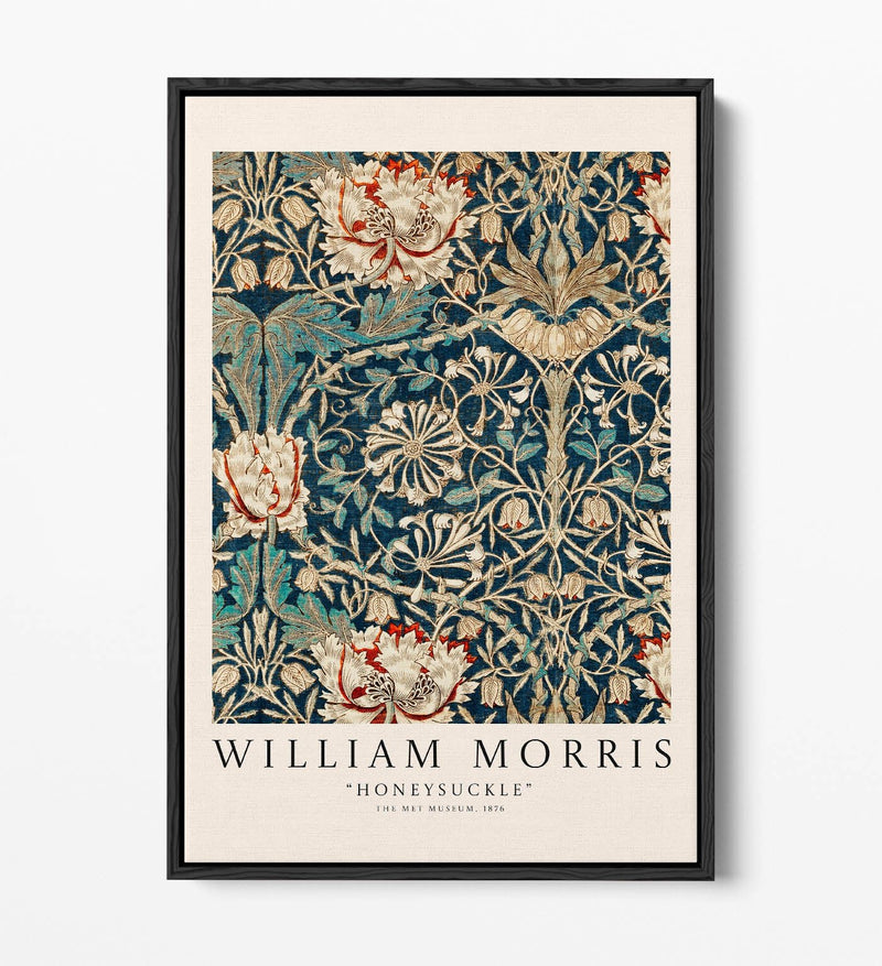 Float Effect Canvas Art - William Morris Honeysuckle Botanical Print With Premium Varnish Finish