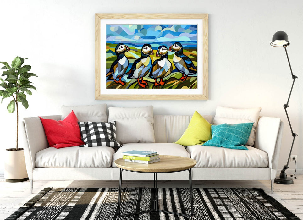 Framed Wall Art | Group of Puffins Seaside Coastal Home Decor Poster Print