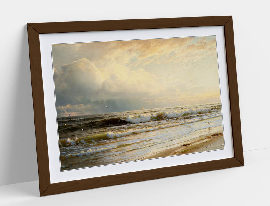 Framed Wall Art - Rockaway Beach Print on Matte Paper Poster with Woodgrain Frame