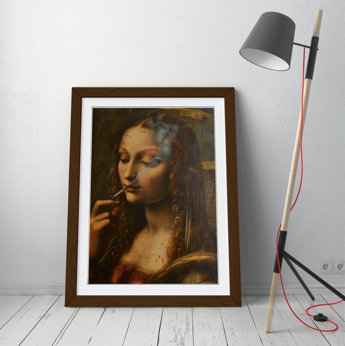 Renaissance Woman Wall Art - Handmade Framed Poster Print With Wood Grain Frame