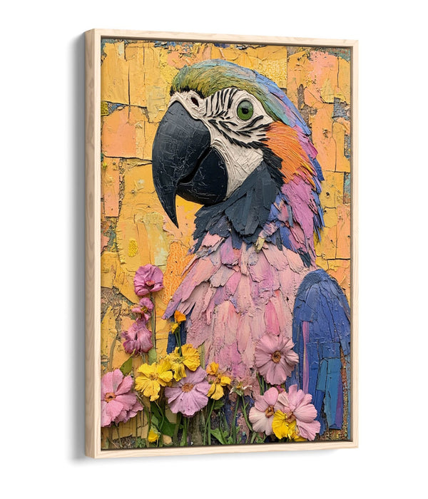 Parrot Canvas Art – Vibrant Bird Wall Decor With Float Effect Canvas & Graffiti Flowers
