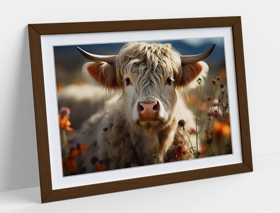 Highland Cow Wall Art – Framed White Highland Cow Print | Rustic Farmhouse Decor